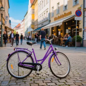 Vie urbaine en Allemagne avec cafés et vélos