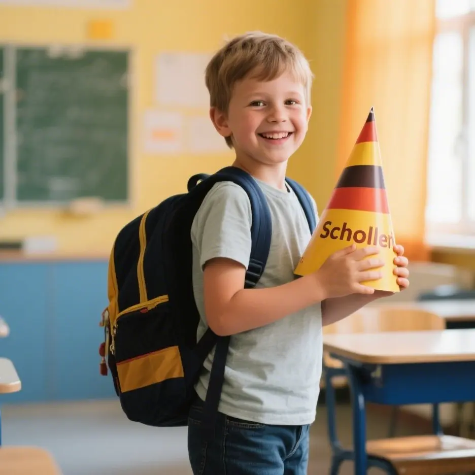 Traditions liées à l’éducation et au travail Enfant allemand avec Schultüte le jour de sa première rentrée scolaire